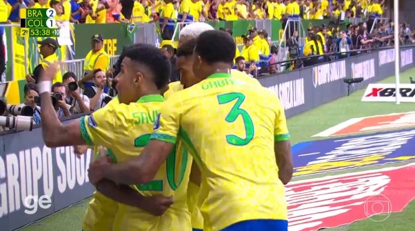 Brasil vence a Colômbia com gol de Vini Jr aos 53 do segundo tempo